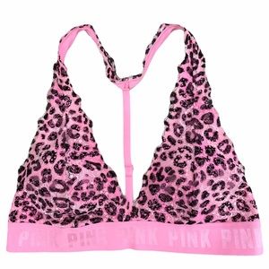 NWOT PINK VICTORIA’S SECRET Pink/Black Cheetah Triangle Lace Bralette Size Med